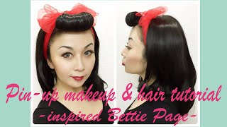 Pinup makeup amp hair tutorial inspired Bettie Page [upl. by Eolcin]