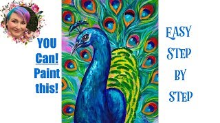 Peacock Easy Painting in acrylic step by step Live streaming  TheArtSherpa [upl. by Aiekan]