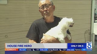 2 men save dog from house fire in Koreatown [upl. by Sapphera742]