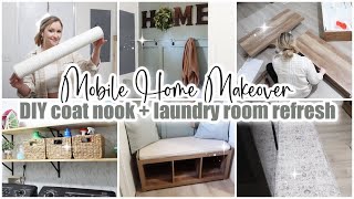 ✨MOBILE HOME MAKEOVER  diy mudroom coat nook  laundry room organization  refresh [upl. by Eraste]