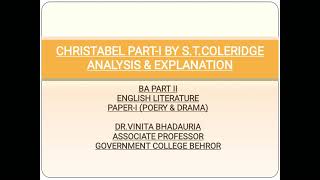 Christabel I by Coleridge analysis amp explanation  IV BA part II paper I [upl. by Edylc]