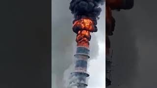 Massive fire breaks out at Huafu thermal power plant and tower gets collapsed in Dandong China [upl. by Alidia]