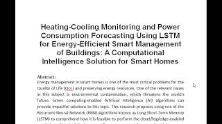 Heating Cooling Monitoring and Power Consumption Forecasting Using LSTM for Energy Efficient Smart M [upl. by Aneekahs556]