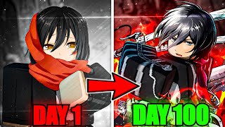 Spending 100 Days As Mikasa Ackerman In Attack on Titan RevolutionRoblox [upl. by Dronel]