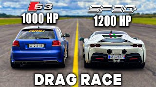 AUDI S3 1000 HP VS FERRARI SF90 1200 HP  😱 DRAG RACE [upl. by Collie500]