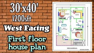 30x40 1200sq feet  West Facing First floor house plan [upl. by Redyr]