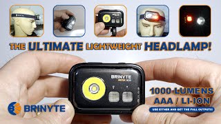 BRINYTE HC01 light headlamp with patented headstrap design  1000 lumensAux LEDsTypeCAAALiion [upl. by Gonick]