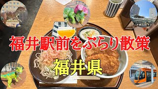 福井駅前をぶらり散策おすすめ グルメ散歩 、福井県福井市の駅前をぶらり散策して来ました。北陸新幹線駅に新たな恐竜さん達が登場。 [upl. by Ahsielat326]