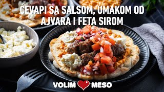 Ćevapi sa salsom umakom od ajvara i feta sirom ili kajmakom [upl. by Atnom]