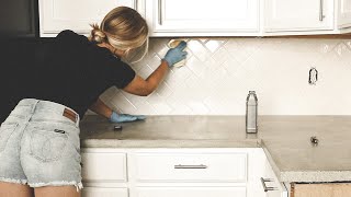 budgetfriendly subway tiles but make it herringbone  SINGLE MOM DIARIES  kitchen reno diy vlog [upl. by Aicxela]