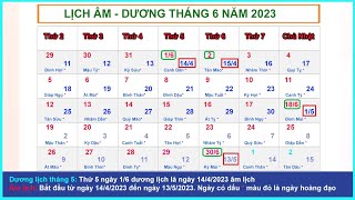 Lịch âm dương vạn niên tháng 6 năm 2023 và những ngày lễ tháng 62023 [upl. by Muhammad]