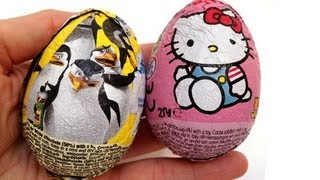 Surprise Eggs Hello Kitty and The Penguins of Madagascar [upl. by Elimay670]