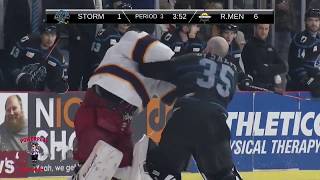 Peoria Rivermen and Quad City Storm goaltenders fight [upl. by Frodina102]