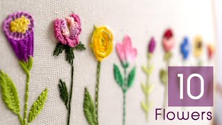 HAND EMBROIDERY FOR BEGINNERS 10 Types of Flowers [upl. by Yra967]