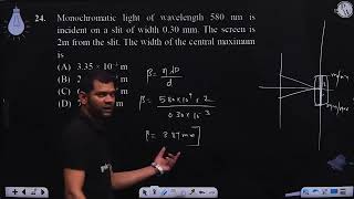 Monochromatic light of wavelength 580 nm is incident on a slit of width 030 mm The screen is [upl. by Rexana]