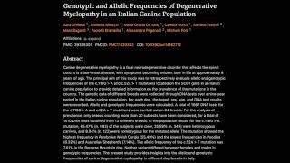 Genotypic and Allelic Frequencies of Degenerative Myelopathy in an Italian Canine Population [upl. by Cirtemed]