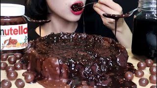 Haeeon Eats ASMR chocolate Nutella lava malteser cake mukbang bites only [upl. by Herwin]