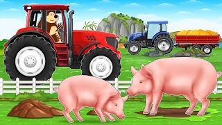 Farm Works  Trailer for Transporting Pig with Tractor to Pigsty and Feeding  Vehicles Farm [upl. by Scever]