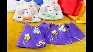 Sewing part 2 이브냥의펠트 인형옷 만들기  자수데코 Felt embroidery doll clothes for obitsuroid 人形のためのフェルト刺繍ドレス [upl. by Zohar]