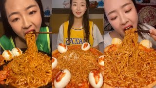 MUKBANG 먹방 EATING SPICY NOODLES and SOFT BOIL EGGS chewy sounds  ASMR  chinese foods 辣面鸡蛋 [upl. by Eyatnod]