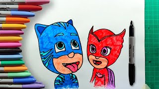 How to Color Catboy and Owlette from Pj Masks Step by Step Easy Coloring pages for Kids and Beginner [upl. by Faus507]