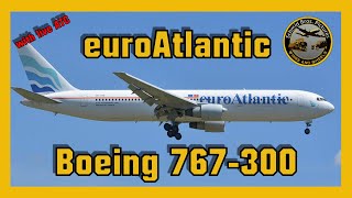 EuroAtlantic Airways opf Vueling Boeing 767300 CSTRN landing runway 14 at ZRH with live ATC [upl. by Namialus]