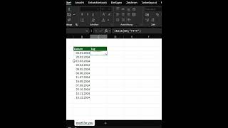 Wochentag aus Datum in Excel auslesen 🔥exceltips exceltricks exceltutorial microsoftexcel excel [upl. by Nikral691]