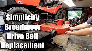 How To Replace The Drive Belt On Simplicity Broadmoor Riding Mower Full Process [upl. by Ahtanaram]