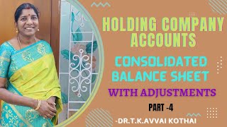 Holding Company AccountsPart4Consolidated Balance Sheet with adjustmentsDr T K Avvai Kothai [upl. by Garda]