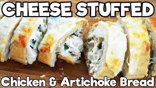 Cheese Stuffed Chicken amp Artichoke Bread  The Starving Chef [upl. by Annawahs637]