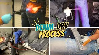 Denim Garment Dry Finishing Process  whiskering Hand Scraping PP Spray Ozone Destruction [upl. by Ttnerb]