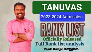 TANUVAS  BVSc amp BTech Programs Rank List Released  Full analysis  Rank Range [upl. by Ravid]