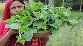 Village Food Pui Shak Chingri Bora Recipe Farm Fresh Basella Alba Bora Cooking Delicious Shrimp Bora [upl. by Prosper]