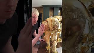 Golden cow sculpture gilding goldleaf cowart blanddesign [upl. by Pirnot]