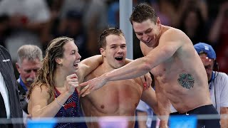 USA mixed 4x100M medley relay team breaks world record to win gold at Olympics [upl. by Virginia]