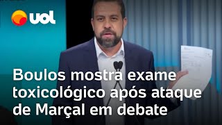 Debate na Globo Boulos mostra exame toxicológico após Marçal associálo ao uso de drogas [upl. by Elletnuahc669]