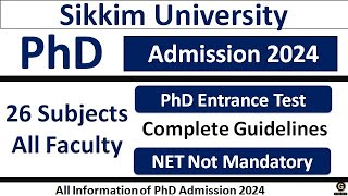 Sikkim University PhD Admission 2024  Central University  Entrance Test 2024 [upl. by Johnette]