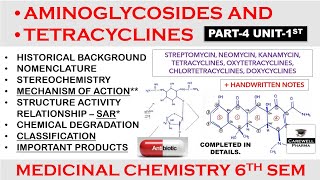 Aminoglycosides amp Tetracyclines complete  Part 4 Unit 1  Medicinal Chemistry 6th Semester [upl. by Leuneb]