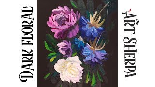 Easy Painting in acrylic Dark Floral for Beginners  TheArtSherpa [upl. by Ennylcaj]