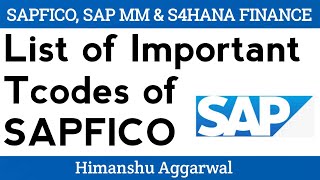 List of Important TCodes of SAPFICO  SAPFICO TCodes [upl. by Anitnatsnok526]