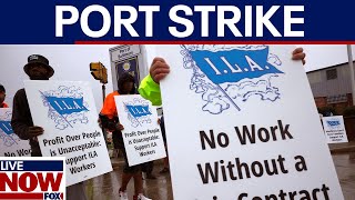 Port strike 2024 Dockworkers demand 77 wage increase  LiveNOW from FOX [upl. by Colton64]