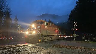 Out Of The Mist CPKC Mixed Train East  Yale BC Canada 26OCT24 CP ES44AC 8711 Leading [upl. by Mairim]