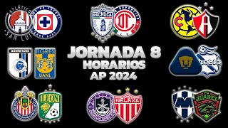 HORARIOS CANALES Y FECHAS DONDE VER LA JORNADA 8  LIGA MX APERTURA 2024 [upl. by Solotsopa619]