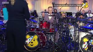 Owain Wyn Evans amp Drummers practise the BBC News theme tune  Children in Need 24hr Drumathon 2021 [upl. by Ardyaf]