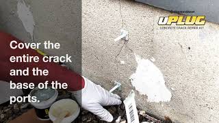 uPLUG Concrete Crack Repair Kit  How To Waterproof Foundation Cracks Pipe Perforations and Voids [upl. by Aleekat]