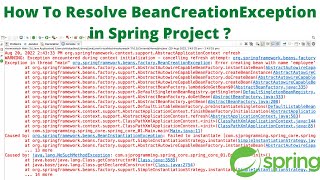 Beancreationexception spring How to resolve BeanCreationException in Spring Project [upl. by Ahsauqram]