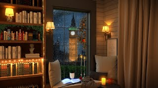 Cozy London Book Room Ambience for Studying Relaxing  Rain amp Thunder sounds [upl. by Ardnuahs533]