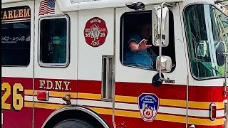 FDNY LADDER 26 SHOWING ME SOME LOVE WHILE RESPONDING ON BROADWAY ON WEST SIDE OF MANHATTAN NYC [upl. by Saihttam496]