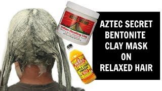 Aztec Clay Mask on Relaxed Hair Demo [upl. by Boynton431]