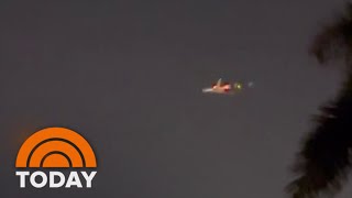 Flames seen shooting out of a plane forcing emergency landing [upl. by Sedaiuqlem353]